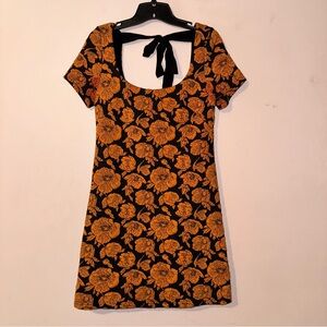 Anthropologie Maeve Orange Floral Jacquard Mini Dress Size XS